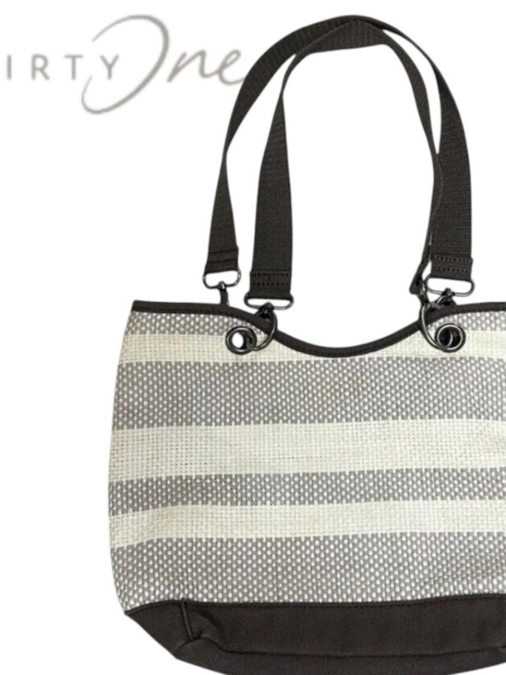 Thirty-One Canvas Crew Mini Taupe Straw Stripe Tote Textured Weave — Coastal